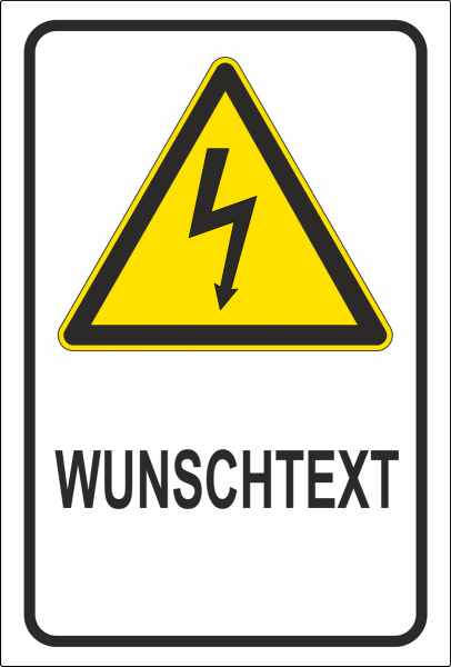 Warnschild im Hochformat Starkstrom Lebensgefahr mit Wunschtext und Symbol nach DIN 7010